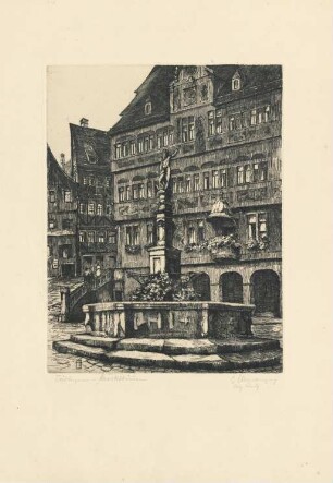 Tübingen. Rathaus mit Marktbrunnen