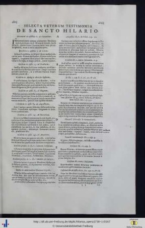 Selecta Veterum Testimonia De Sancto Hilario.