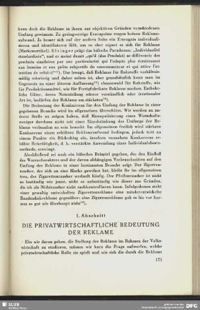 1. Abschnitt. Die privatwirtschaftliche Bedeutung der Reklame
