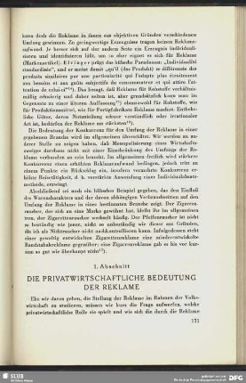 1. Abschnitt. Die privatwirtschaftliche Bedeutung der Reklame