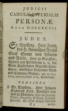 Judicii Cameræ Imperialis Personæ Anno MDCCXCVII.
