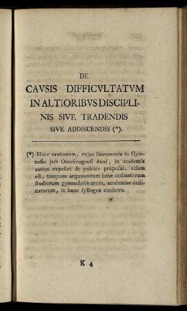 De Causis Difficultatum In Altioribus Disciplinis Sive Tradendis Sive Addiscendis.