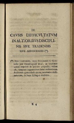 De Causis Difficultatum In Altioribus Disciplinis Sive Tradendis Sive Addiscendis.