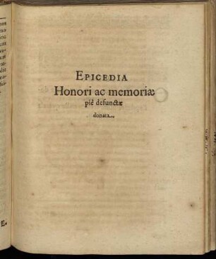 Epicedia Honori ac memoriae pie defunctae donata