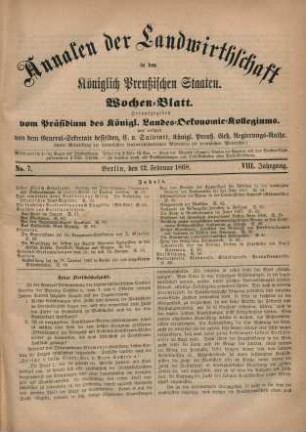 No. 7. Berlin, den 12. Februar 1868. VIII. Jahrgang.