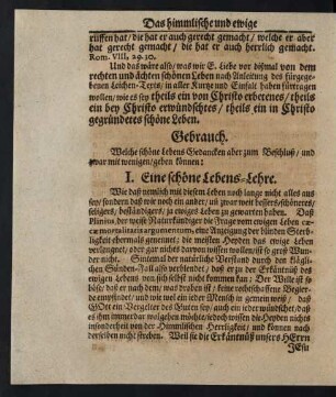 Gebrauch. I. Eine schöne Lebens-Lehre.