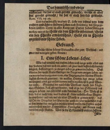 Gebrauch. I. Eine schöne Lebens-Lehre.