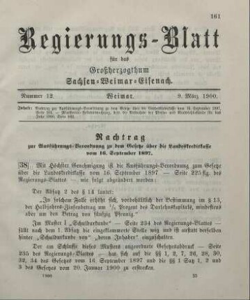 38 Nachtrag zur Ausführungs-Verordnung zu dem Gesetze über die Landeskreditkasse, vom 16. September 1897.