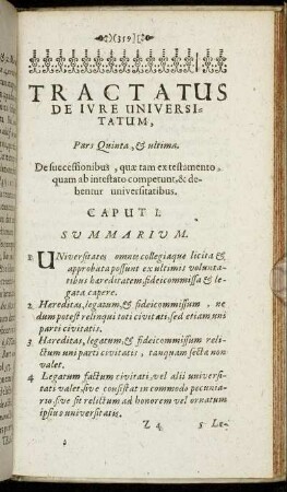 Caput I. De successionibus, quæ tam ex testamento, quam ab intestato competunt, & debentur universitatibus.