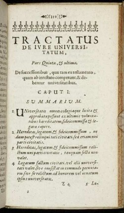 Caput I. De successionibus, quæ tam ex testamento, quam ab intestato competunt, & debentur universitatibus.
