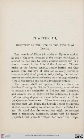 Chapter III: Discovery of the site of the temple of Diana