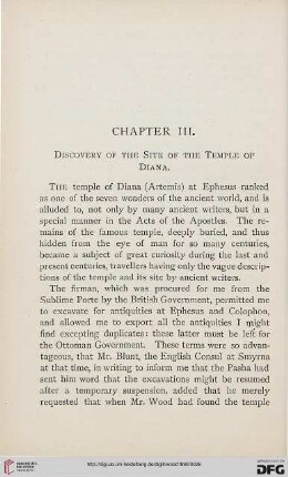 Chapter III: Discovery of the site of the temple of Diana