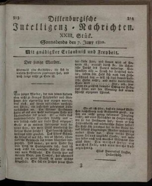 XXIII. Stück. Sonnabends den 7. Juny 1800.