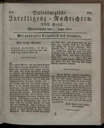 XXIII. Stück. Sonnabends den 7. Juny 1800.
