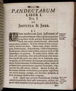 Pandectarum Liber I. Tit. I. De Justitia & Jure.