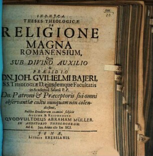 Theses theol. de religione magna Romanensium