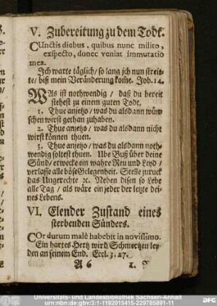 V. Zubereitung zu dem Todt.