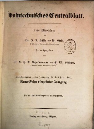 Polytechnisches Centralblatt. 1860 = N.F. 14 = Jg. 26