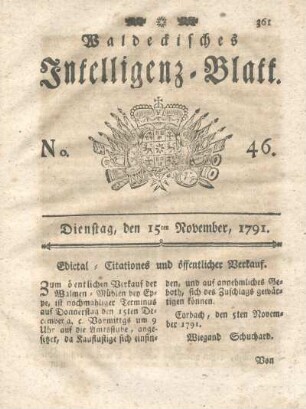 No. 46, Dienstag, den 15ten November, 1791