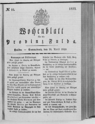 No. 16, Ausgabe vom 20. April 1839