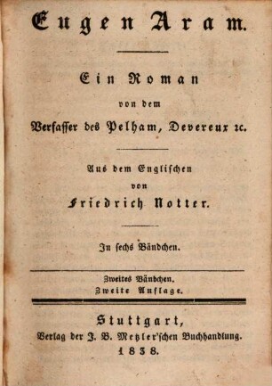 Eugen Aram : ein Roman ; in sechs Bändchen, 2