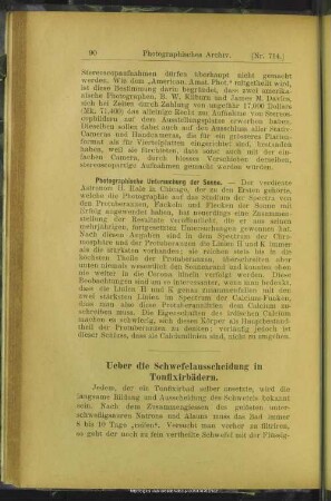 Ueber die Schwefelausscheidung in Tonfixirbädern