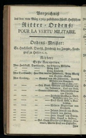Verzeichniß des Ritter-Ordens pour la vertu militaire