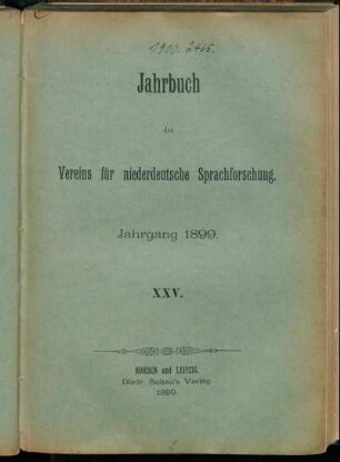 25: Jahrbuch des Vereins für Niederdeutsche Sprachforschung