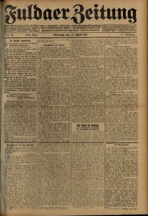 Erste Ausgabe vom Mittwoch, den 21. April 1915.