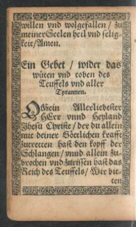 Ein Gebet/ wider das wüten und toben des Teuffels und aller Tyrannen.