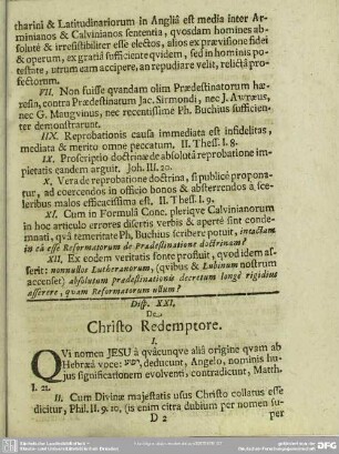 Disp. XXI. De Christo Redemptore