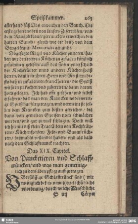 Das XIX. Capitel. Von Pancketieren und Schlafftrüncken, und was man gemeiniglich zu denselben pflegt auff zutragen