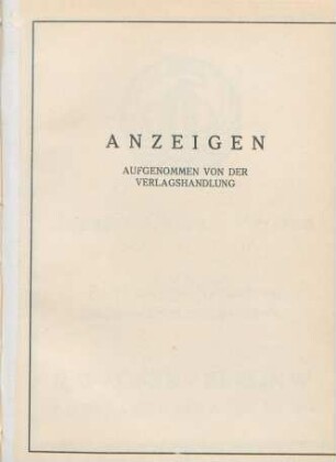 Anzeigen aufgenommen von der Verlagshandlung