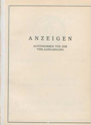 Anzeigen aufgenommen von der Verlagshandlung