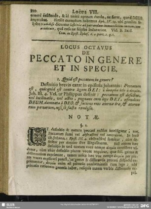 Locus Octavus. De Peccato In Genere Et In Specie