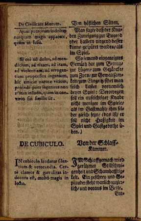 De Cubiculo. / Von der Schlaff- Kammer.