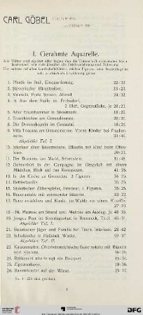 I. Gerahmte Aquarelle (Nr. 1-276)