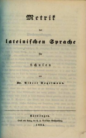 Grammatik der lateinischen Sprache für Schulen, 3. Metrik der lateinischen Sprache für Schulen