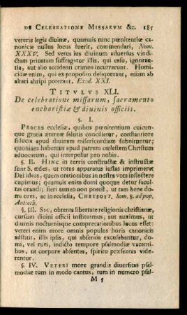 Titulus XLI. De celebratione missarum, sacramento eucharistiae & divinis officiis.