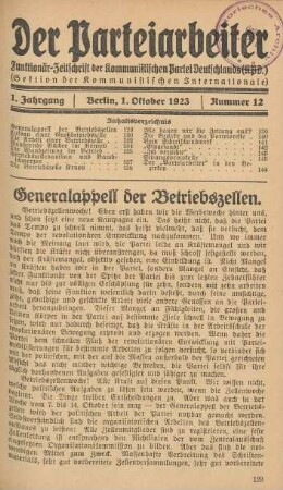 1. Jahrgang, Berlin, 1. Oktober 1923, Nummer 12