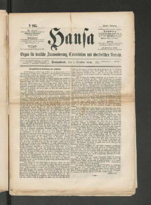 No. 165. Sonnabend, den 1. October 1853.