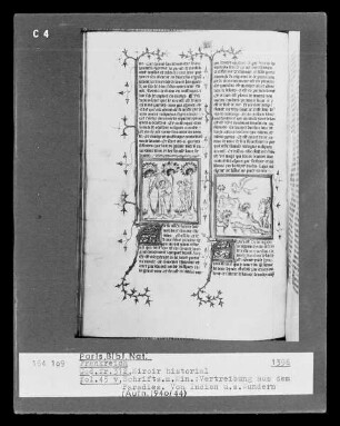 Miroir historial, fol. 45v, Vertreibung aus dem Paradies & Von Indien und seinen Wundern