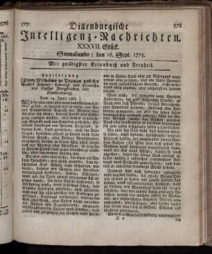 Sonnabends: den 16. Sept. 1775.