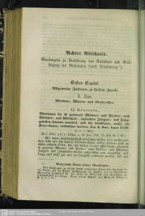Achter Abschnitt. Maaßregeln zu Verhütung von Rothstand und Belästigung der Gemeinden durch Verarmung