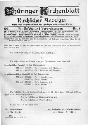 Nr. 5 : 20. Mai 1931