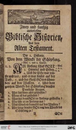 Zwey und funfzig auserlesene Biblische Historien aus dem Alten Testament