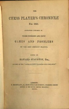 The chess player's chronicle. 11. 1850