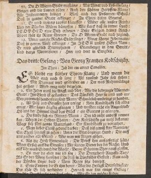 Das dritte Gesang: Von Georg Frantzen Koltschitzky. : Jm Thon: Jch bin ein armer Cavallier.