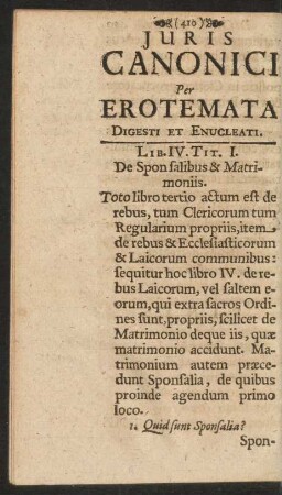 Iuris Canonici Per Erotemata Digesti Et Enucleati. Lib. IV