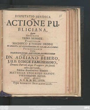Disputatio Iuridica De Actione Publiciana